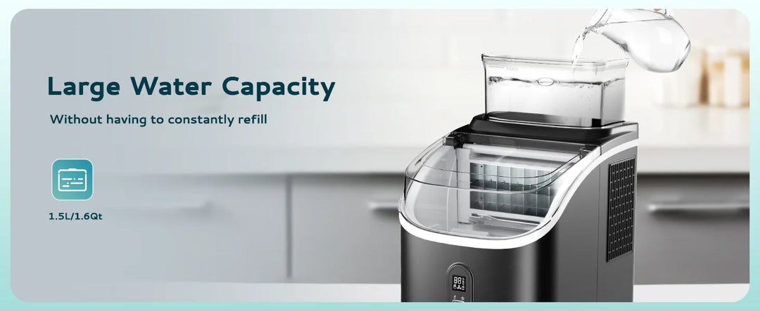 SIMZLIFE Ice Cube Maker Machine with External 34Lbs Water Tank 16Pcs Ready in 13 Mins 2 Ways to Add Water for Kitchen Office Bar