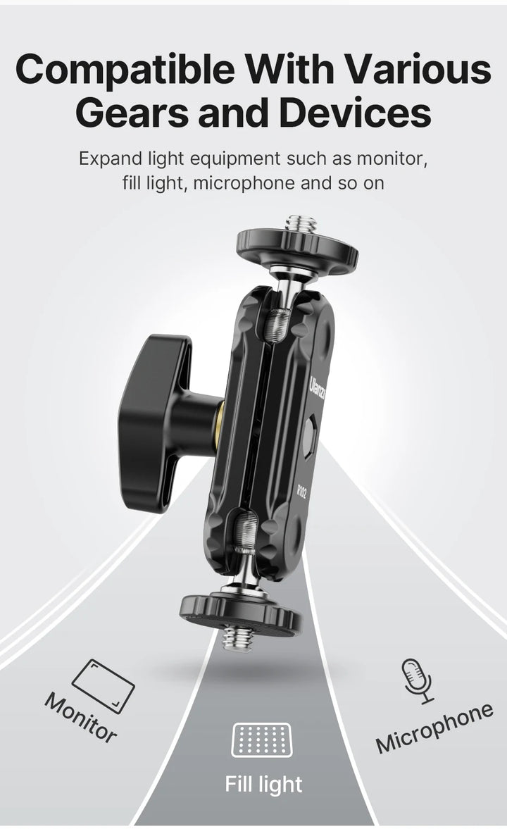 Ulanzi R098 Double Ball Heads Magic Arm with Cold Shoe Mount 1/4''  Screw for DSLR Camera Monitor Mic Video Light Super Clamp