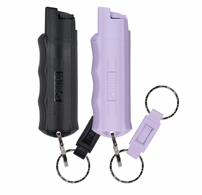 SABRE Self Defense Spray, 3-in-1 Formula Contains Max Strength Pepper Spray, CS Military Tear Gas & UV Marking Dye, Quick Release Easy Carry Key Ring, Finger Grip for Accurate Aim, 0.54 fl oz, 2 Pack