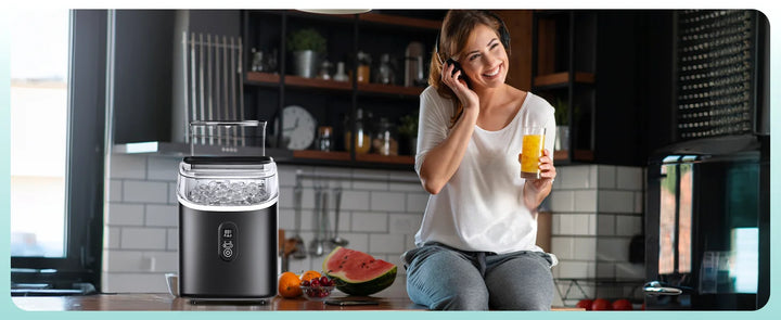 SIMZLIFE Ice Cube Maker Machine with External 34Lbs Water Tank 16Pcs Ready in 13 Mins 2 Ways to Add Water for Kitchen Office Bar
