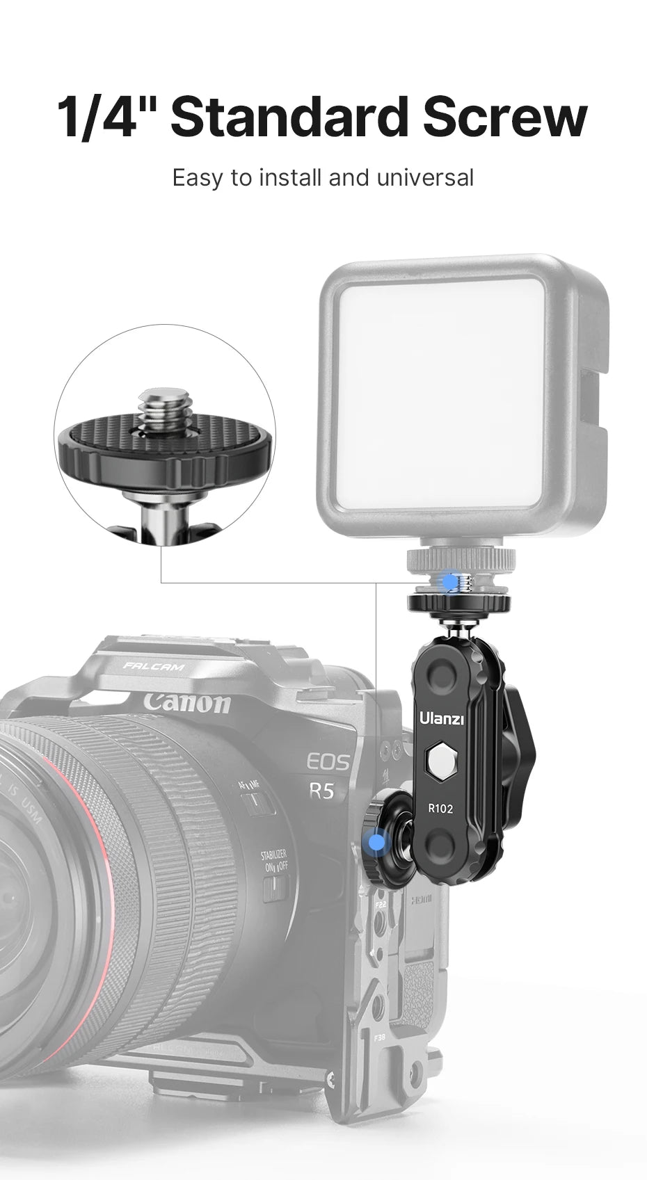 Ulanzi R098 Double Ball Heads Magic Arm with Cold Shoe Mount 1/4''  Screw for DSLR Camera Monitor Mic Video Light Super Clamp