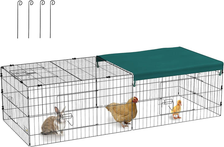 AEGFKD73" L Metal Chicken Playpen, Small Animal Cage, Chicken Coop, Pet Yard Fence for Rabbits, Chinchillas with Roof for Indoor & Outdoor, 20" H, Green