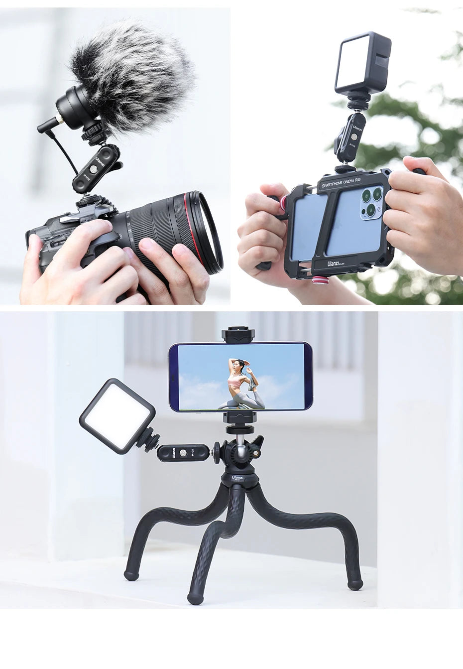 Ulanzi R098 Double Ball Heads Magic Arm with Cold Shoe Mount 1/4''  Screw for DSLR Camera Monitor Mic Video Light Super Clamp