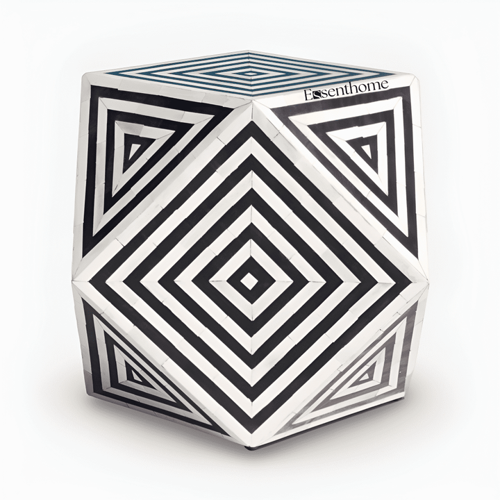 Abstract Pattern Bone Inlay End Table – Compact Resin Accent Table – Handcrafted Side Table for Living Room or Bedroom
