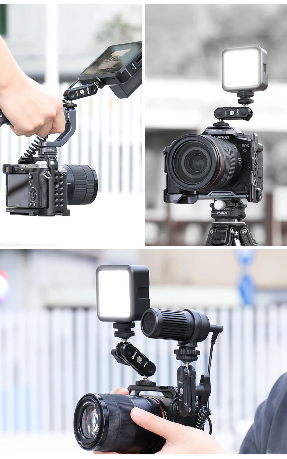 Ulanzi R098 Double Ball Heads Magic Arm with Cold Shoe Mount 1/4''  Screw for DSLR Camera Monitor Mic Video Light Super Clamp