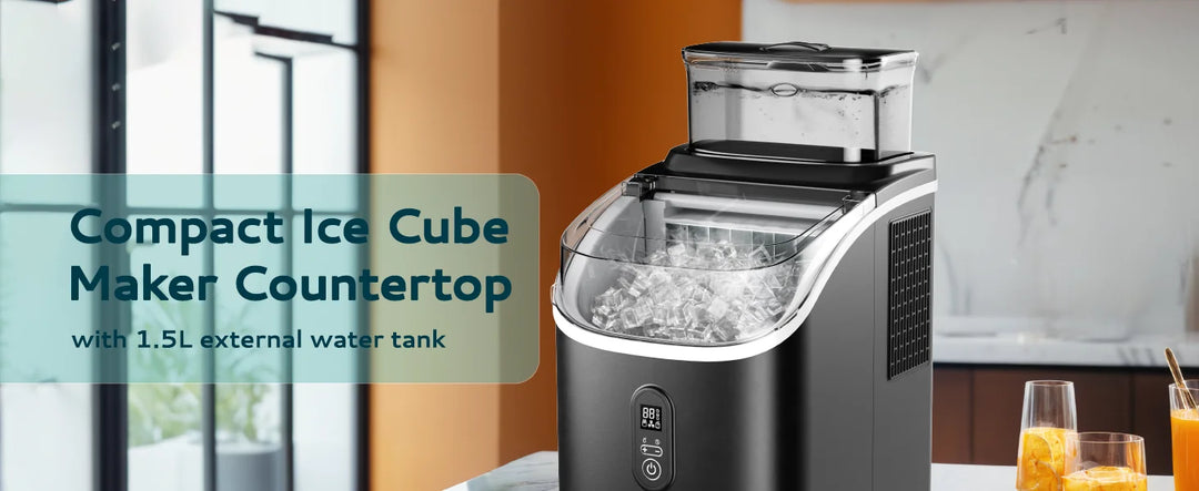 SIMZLIFE Ice Cube Maker Machine with External 34Lbs Water Tank 16Pcs Ready in 13 Mins 2 Ways to Add Water for Kitchen Office Bar