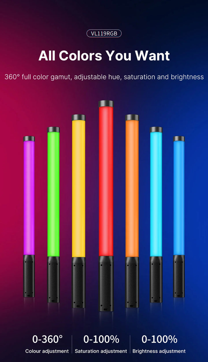 Ulanzi VL119 RGB Handheld Stick Light Wand Tube LED Video Light CRI 95+ 2500K-9000K 2000mAh Photography Lighting Fill Lamp