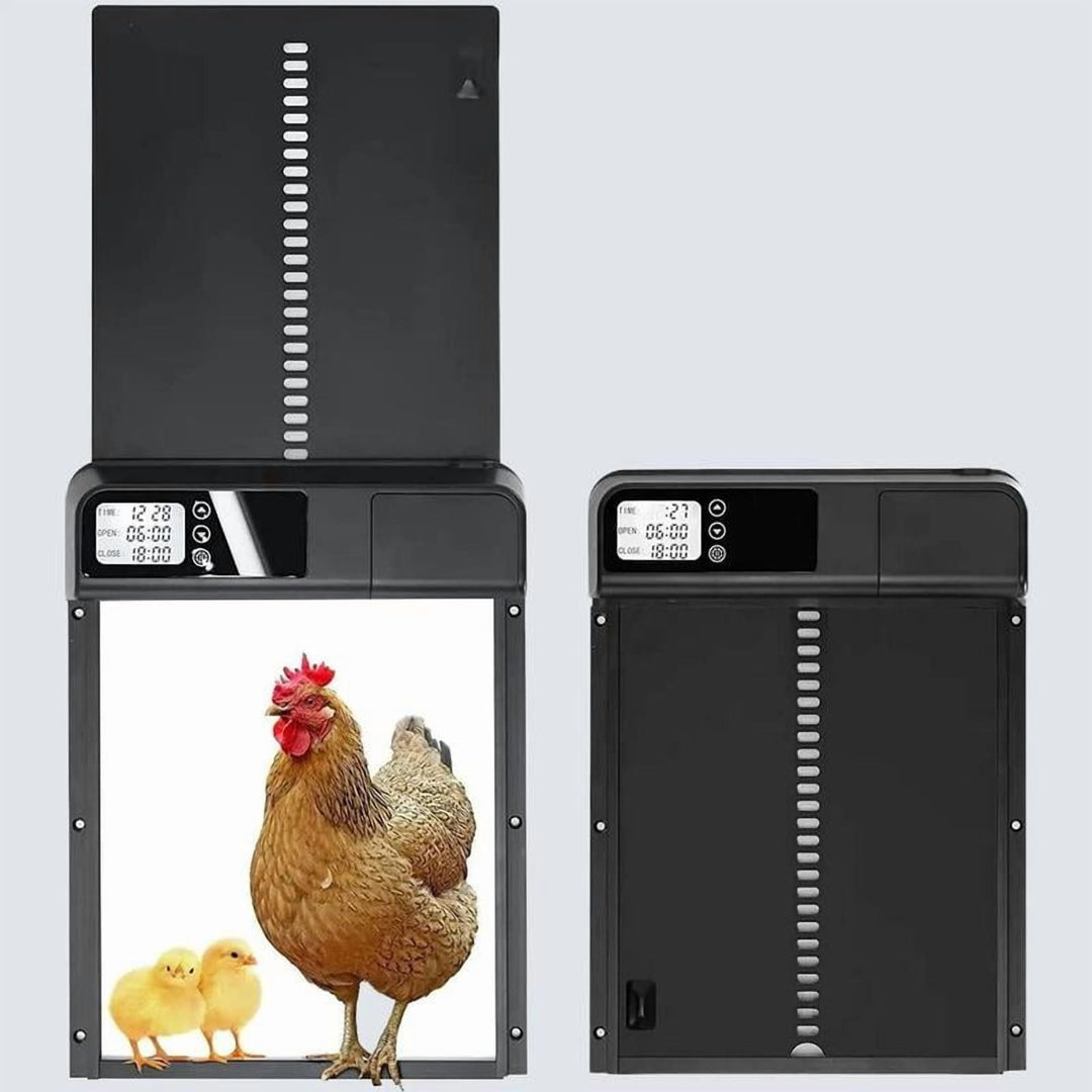 Automatic Chicken Coop Door – Battery Powered, LCD Display, Weatherproof & Safe, 2 Modes (Timer & Manual)
