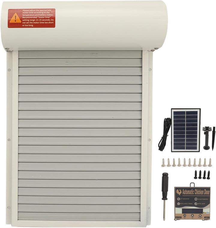 Automatic Chicken Coop Door Solar for Duck Goose Farm, Roller Shutter  Metal Chicken, Duck, Goose Coops Cages (White)
