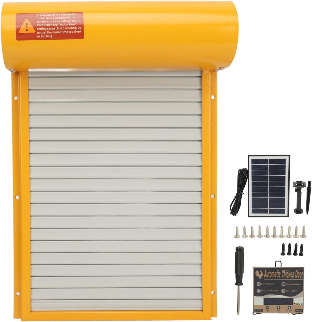 Automatic Chicken Coop Door Solar for Duck Goose Farm, Roller Shutter  Metal Chicken, Duck, Goose Coops Cages (Yellow)
