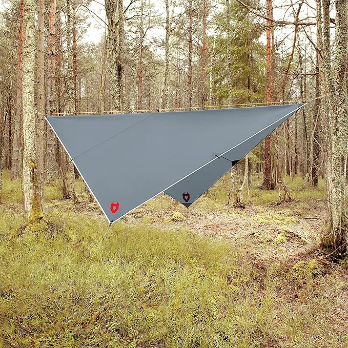Rain Fly 10x10 Lightweight Survival Camping Tarp; 100% Waterproof; Makes a Great Backpacking Tarp or Hammock Shelter; Comes in Multiple Colors, Survival Bracelet Included; Grey