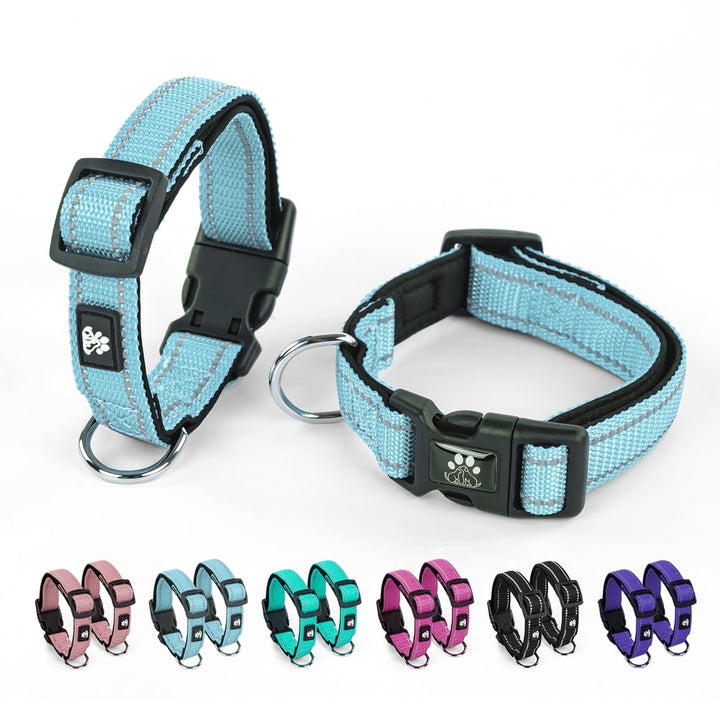 BRIOPAWS 2 Pack Reflective Dog Collar,Soft Neoprene Padded Dog Collar with Quick Release Buckle,Adjustable Breathable Pet Collar for Small Dogs(S,Blue)