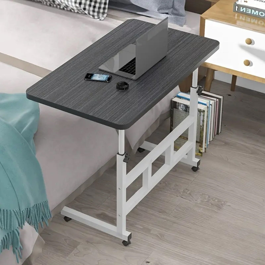 C-Shaped End Table with Wheels,Adjustable Height,Compact Rolling Side Table for Small Spaces,  Multi-Functional Sofa/Laptop/Bedside Table, Mobile Convenience Table, Modern Aesthetic, Sturdy Construc