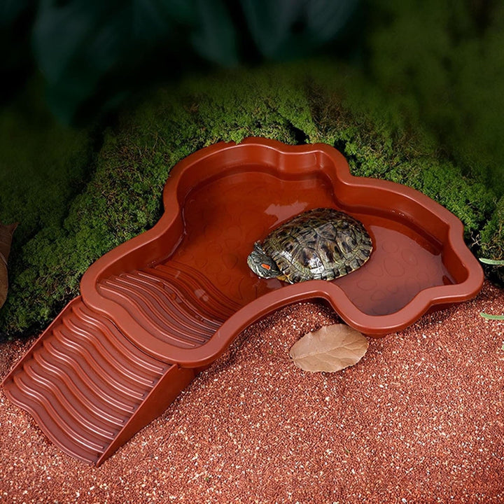 Chanana Detachable Turtle Bath Tub - Anti-Leak Reptile Spa with Ladder for Easy Entry/Exit (Brown-Red)