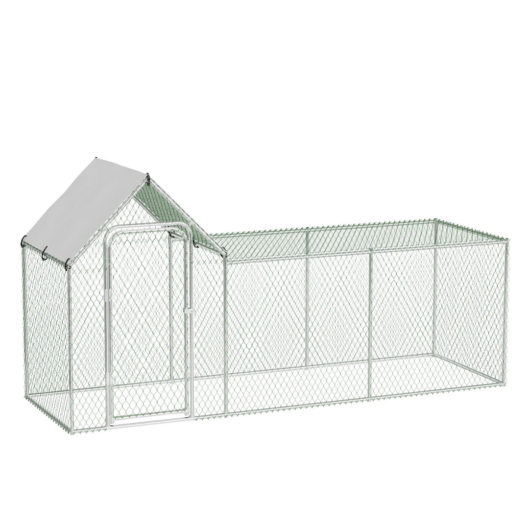 Chicken Coop, Large Metal Chicken Run, Outdoor Chicken Pen with Waterproof and Anti-UV Cover, Walk-in Chicken House with Lockable Door, for Yard, Farm Use, 10' W x 3.3' D x 5' H