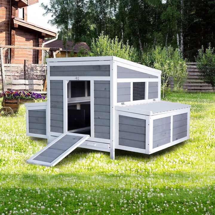 Chicken Coop with 2 Large Nesting Boxes, 59" Chicken Coops, Wooden Hen House for 4-6 Chickens, Outdoor Poultry Cage Duck Coop Weatherproof (Gray)
