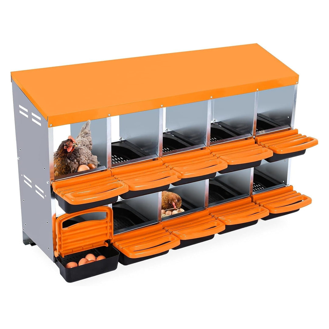 Chicken Nesting Box, 10 Compartments Nesting Boxes for Chickens, Chicken Laying Boxes, Roll Away Nesting Box for Chickens Laying Egg with Lid Cover to Protect Eggs