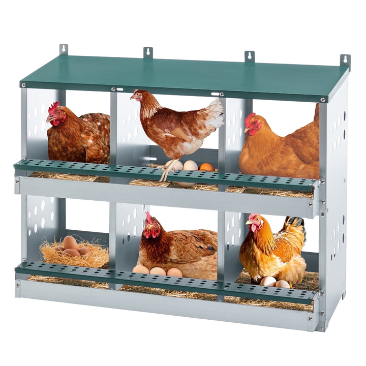 Chicken Nesting Box, 6 Compartment Metal Nesting Boxes for Hens Laying Eggs, Roll Away Chicken Laying Boxes with Egg Collection