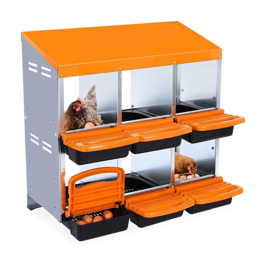 Chicken Nesting Box, 6 Compartments Nesting Boxes for Chickens, Chicken Laying Boxes, Roll Away Nesting Box for Chickens Laying Egg with Lid Cover to Protect Eggs
