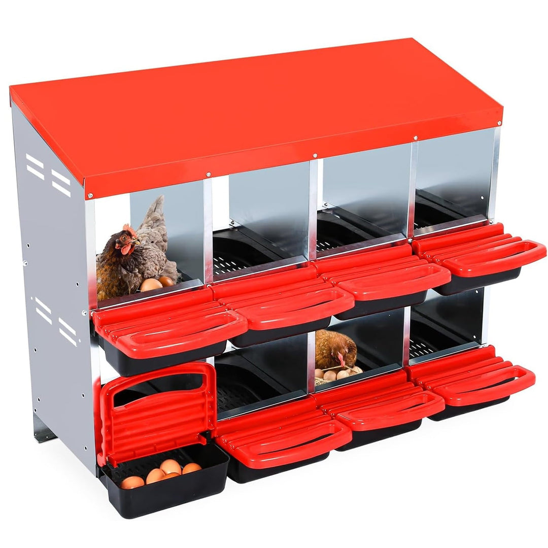 Chicken Nesting Box, 8 Compartments Nesting Boxes for Chickens, Chicken Laying Boxes, Roll Away Nesting Box for Chickens Laying Egg with Lid Cover to Protect Eggs