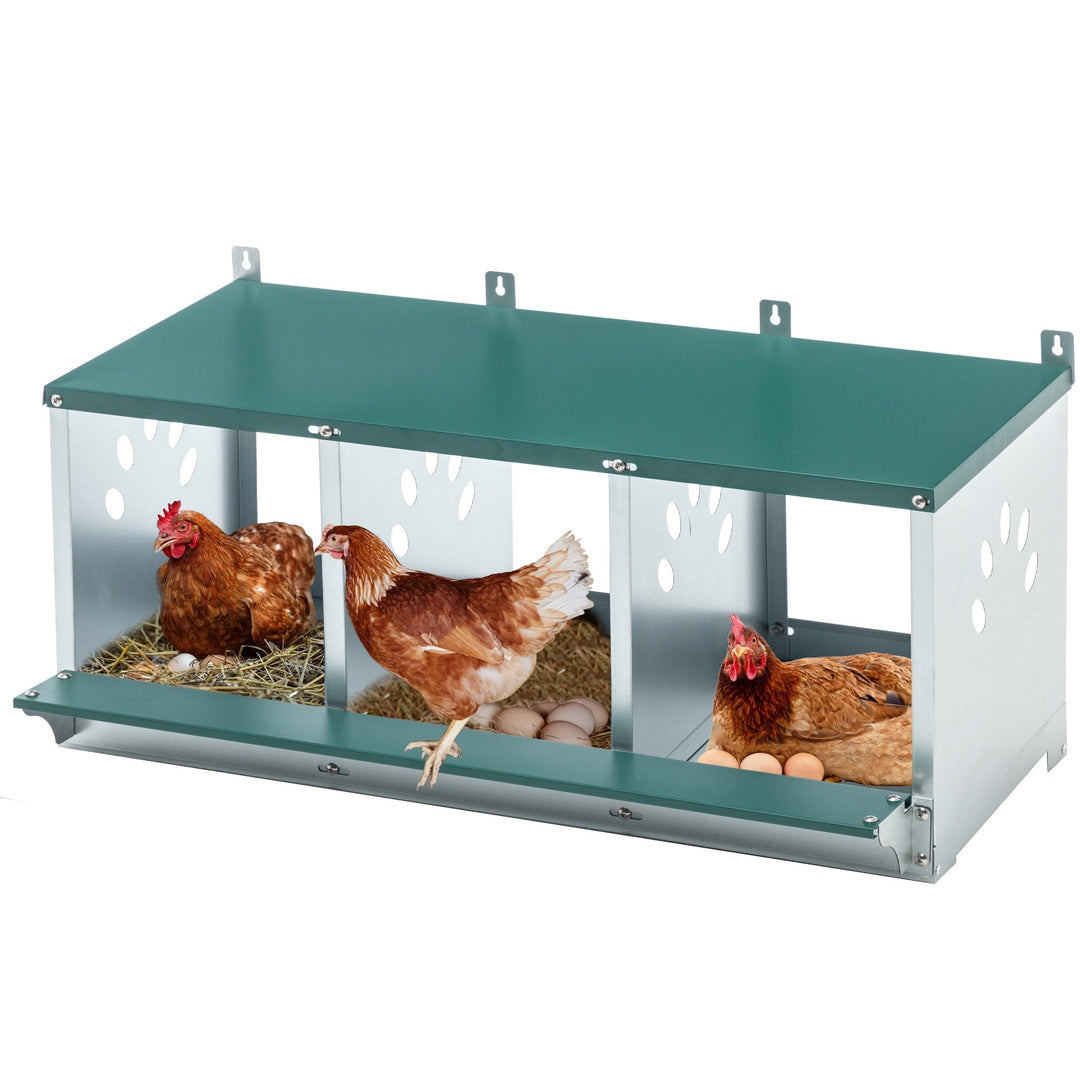 Chicken Nesting Boxes for Laying Eggs, 3 Compartment Metal Hen Nest Box, Wall Mounted Chicken Coop, Easy to Clean & Rust Resistant, Ideal for All Chicken Breeds