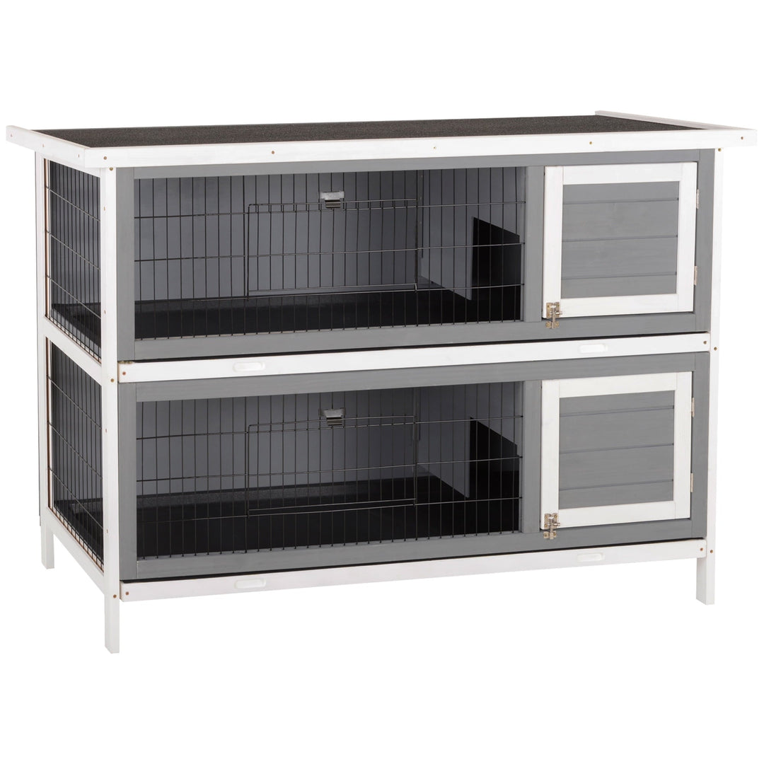 CoSoTower 54" 2-Story Large Rabbit Hutch Bunny Cage Wooden Pet House Small Animal Habitat with Lockable Doors, No Leak Tray and Waterproof Roof for Outdoor/Indoor Dark Grey
