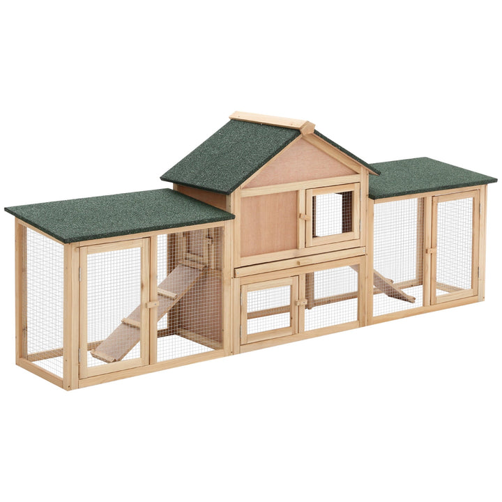 CoSoTower 83"L Outdoor Rabbit Hutch, Guinea Pig Cage Indoor Outdoor Wooden Bunny Hutch with Double Runs, Weatherproof Roof, Removable Tray, Ramps, Natural
