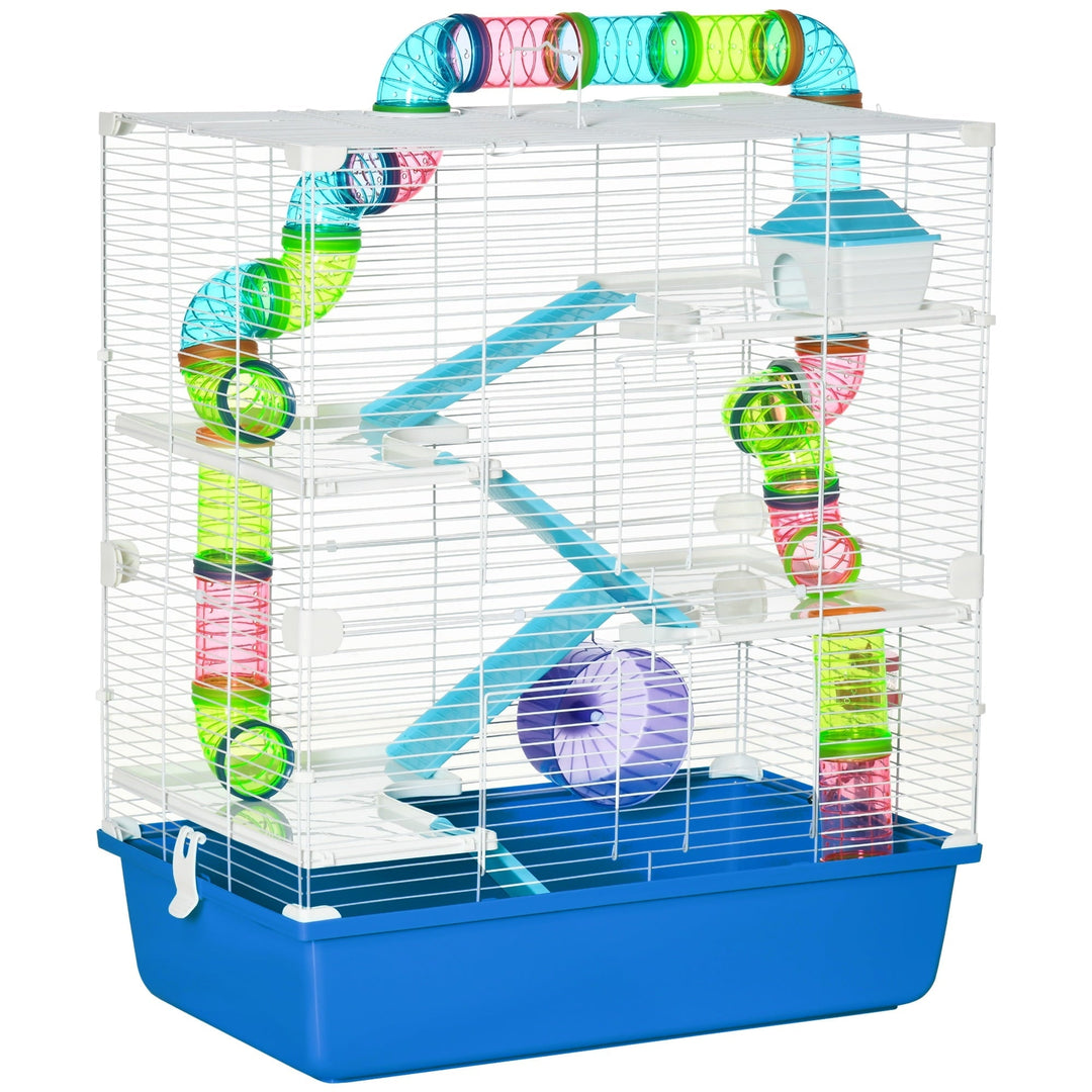 CoSoTower Extra Large 23" Hamster Cage with Tubes and Tunnels, Portable Carry Handles, Rat House and Habitats Big 5-Tier Design, Includes Exercise Wheel, Water Bottle, Food Dish, Blue