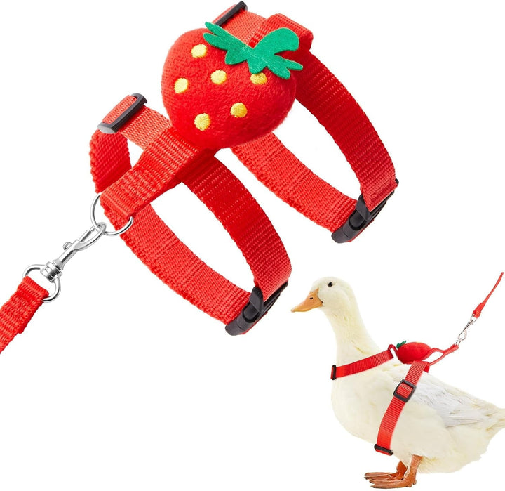 Cole Duck Harness Leash Set Duck Harness and Leash for Real Ducks Adjustable Walking Rope Pet Cute Strawberry Pattern Outdoor Traction Rope for Chicken Rabbit Small Animals