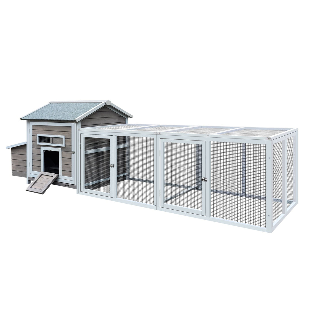 Coowa 118" Wooden Outdoor Chicken Coop Hen House Poultry Cage with Free - range Doors & Nesting Box