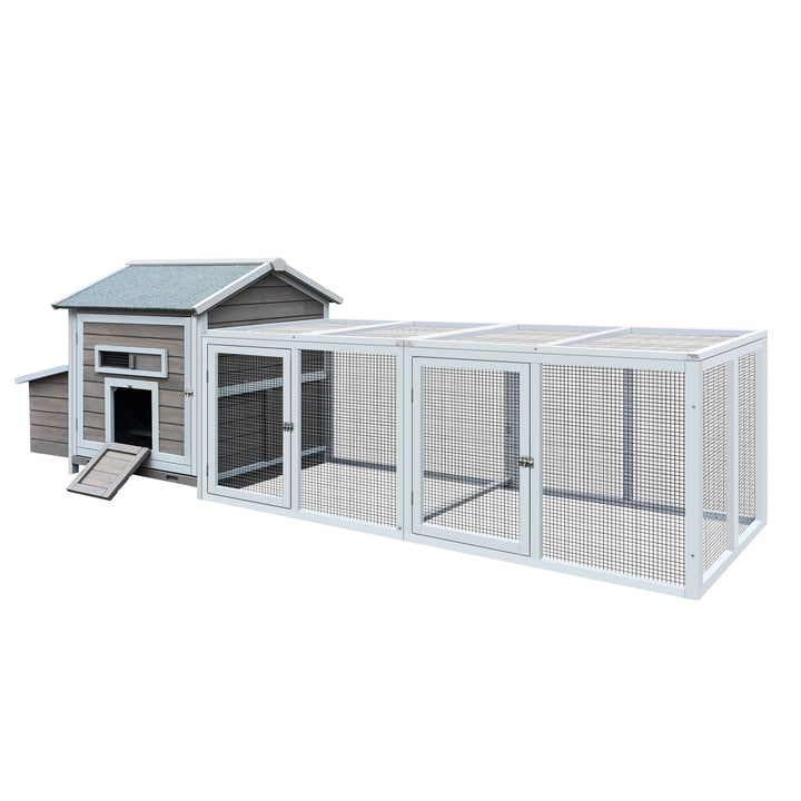 Coowa 118" Wooden Outdoor Chicken Coop Hen House Poultry Cage with Free - range Doors & Nesting Box