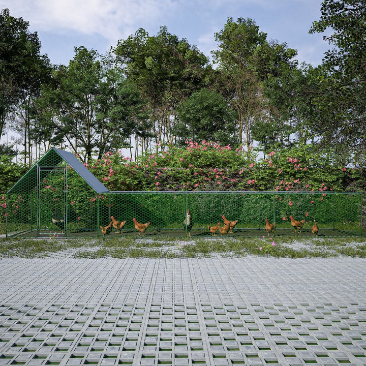 Coowa 26 FT x 6.7 FT Large Metal Chicken Coop Walk-in Run with Waterproof UV-Resistant Cover