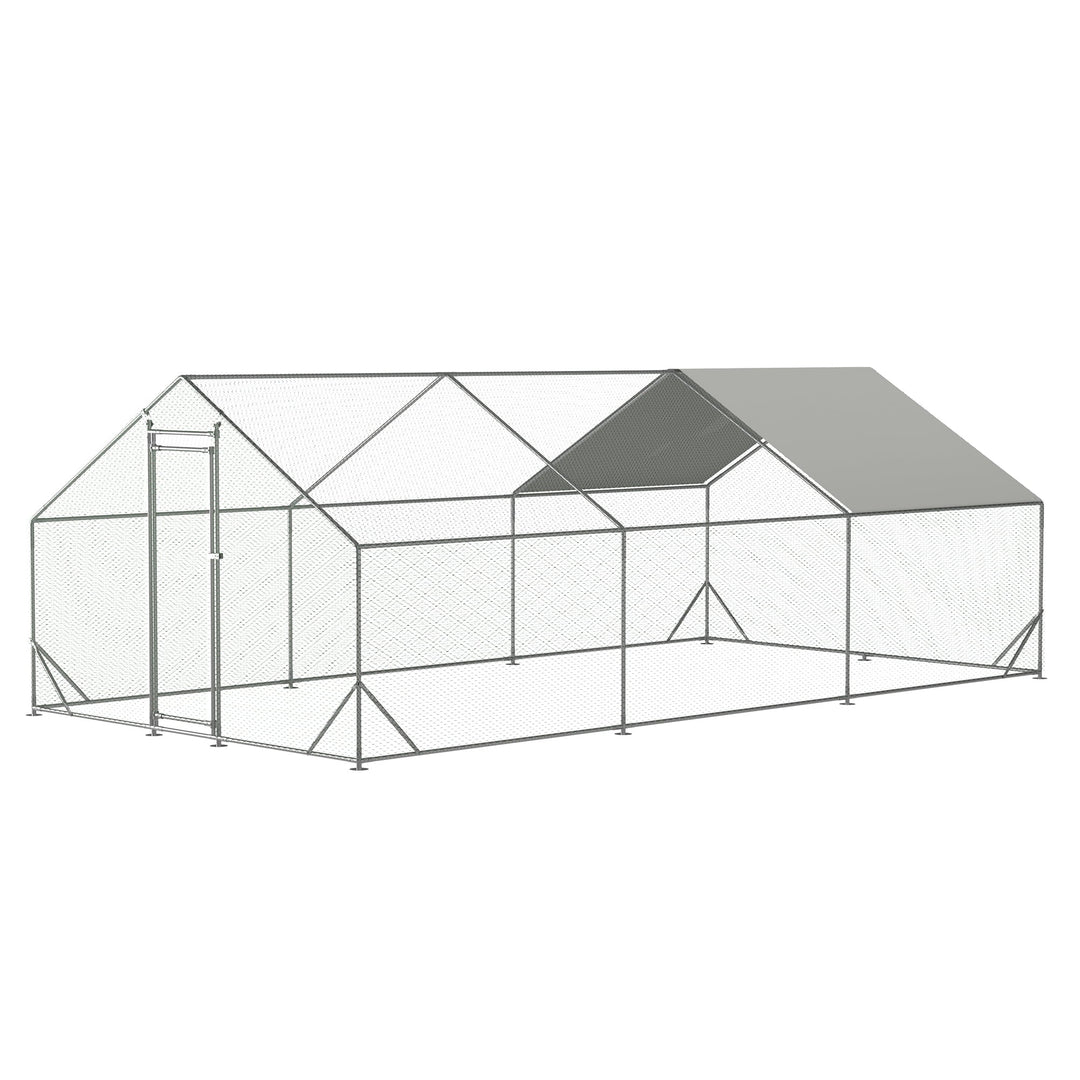 Coowa Large Metal Chicken Coop, 10' L x 20' W x 6.56' H Walk-in Chicken Run with Galvanized Wire, Waterproof UV-Resistant Cover, Hen Pen Cage for Rabbits, Ducks, Poultry