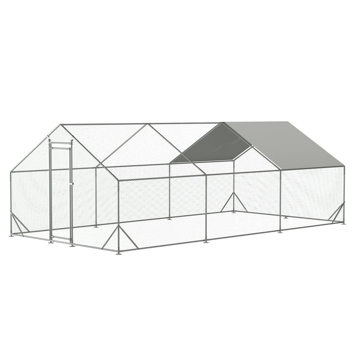 Coowa Large Metal Chicken Coop, 10' L x 20' W x 6.56' H Walk-in Chicken Run with Galvanized Wire, Waterproof UV-Resistant Cover, Hen Pen Cage for Rabbits, Ducks, Poultry