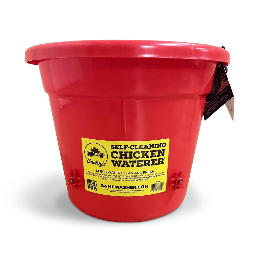 Cowboy's Self-Cleaning Red Chicken Waterer with Nipples