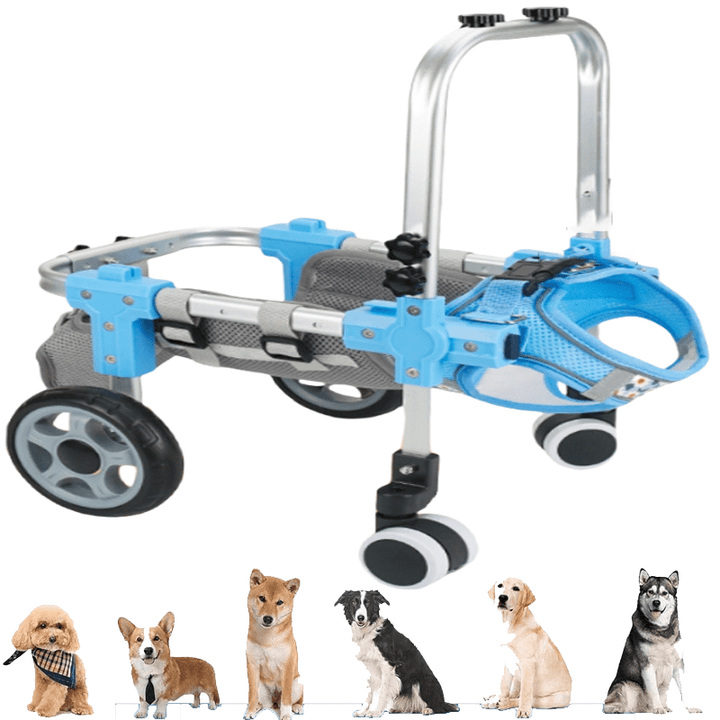 DOCRELD Dog Wheel Chair, 2/4 Wheel Front Back Wheels Dog Mobility Aid Wheelchair Adjustable, Small Medium Large Dogs Leg Brace for Paralysis Injury Doggy, Pet Trolley,4 Wheel-blue,Large