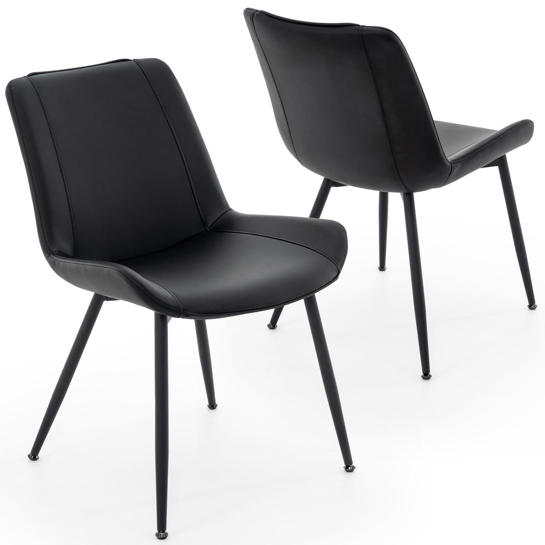 Dining Chairs Set of 2, PU Leather Armless Kitchen Chairs with Backrest, Thick Cushions, Sturdy Metal Legs, Modern Upholstered Dining Room Chairs (Black)