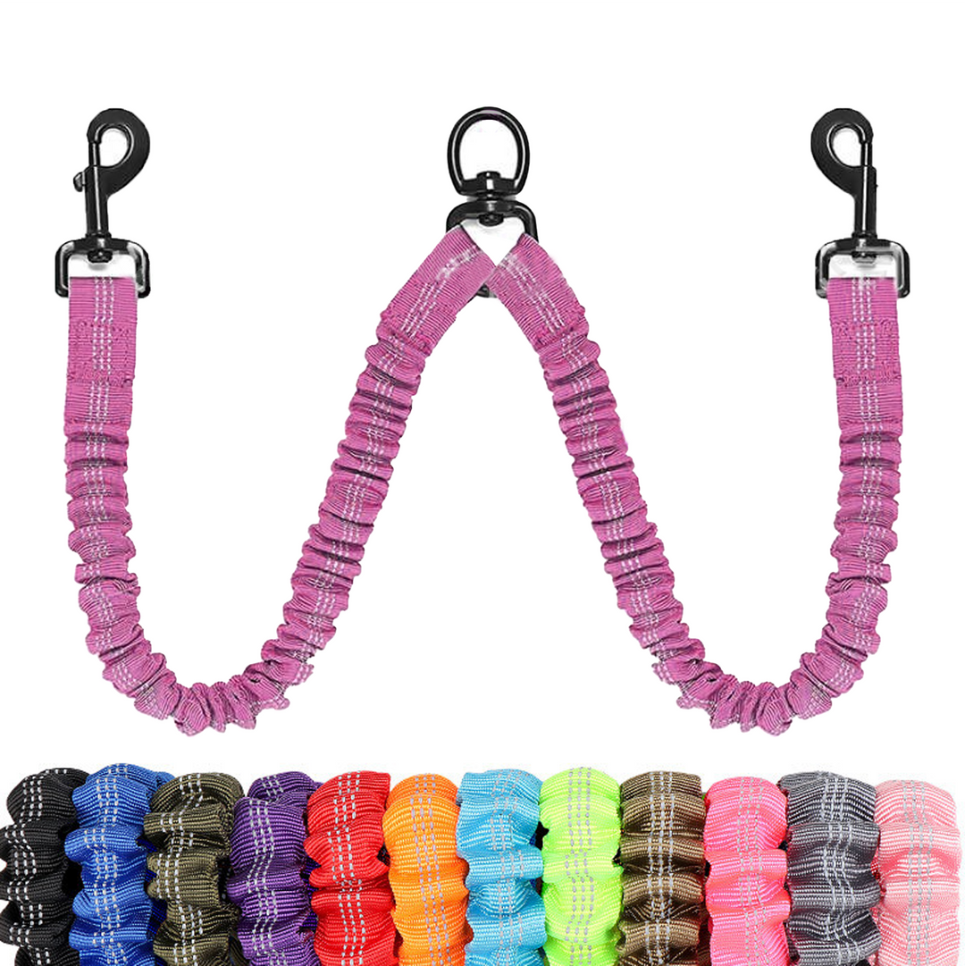 Double Dog Leash for Walking 2 Dogs - Tangle-Free 360° Swivel & Shock-Absorbing Bungee(Pink)