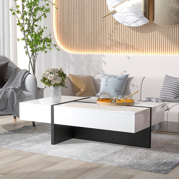 Dovelina Contemporary Rectangle Coffee Table with High Gloss Surface, Modern Center Table for Sofa or Upholstered Chairs, 45.2" x 25.5" x 13.7", White
