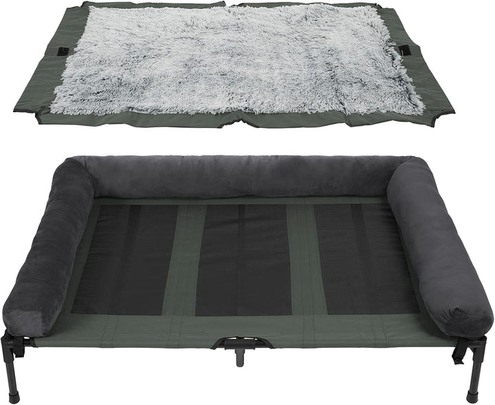Elevated Large Dog Bed : Raised Pet Mesh Cooling Cot with Breathable Soft Mat - Doggie Outdoor Camping Hammock Portable with Removable Bolster for Outside Pool Side and Garden