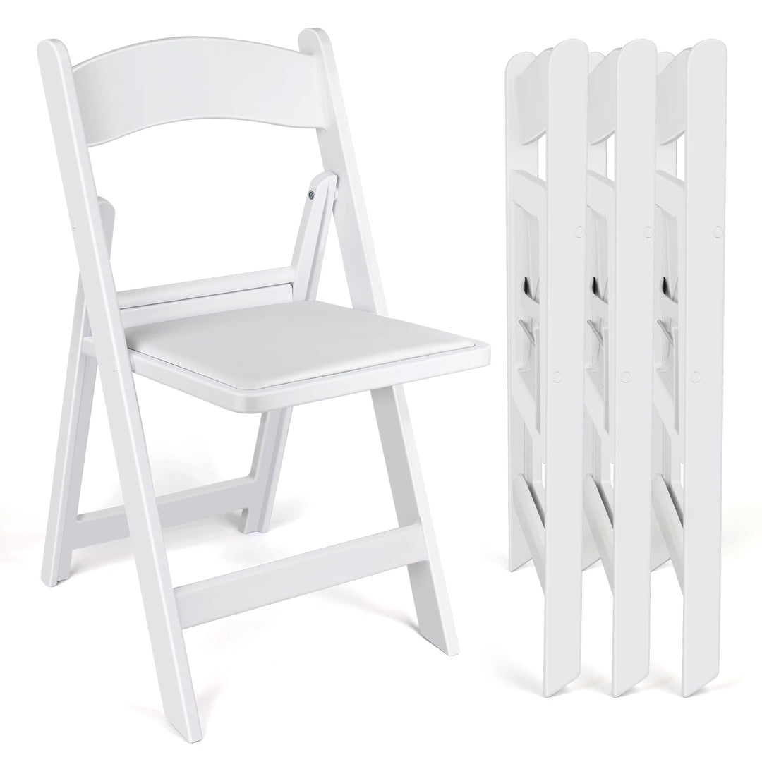 Fenbeli 4 Pack White Resin Folding Chairs with Padded Seats - Indoor/Outdoor Folding Chairs for Events Lightweight Foldable Chairs