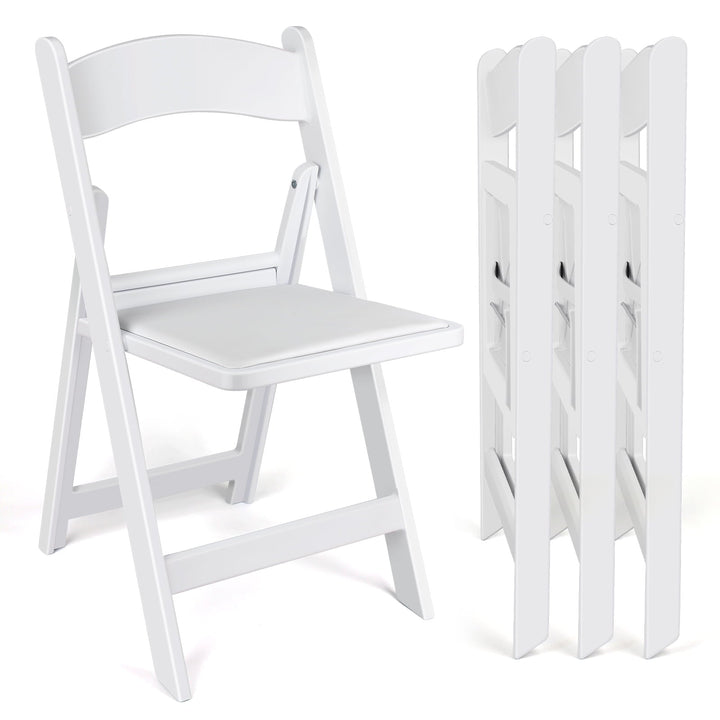 Fenbeli 4 Pack White Resin Folding Chairs with Padded Seats - Indoor/Outdoor Folding Chairs for Events Lightweight Foldable Chairs