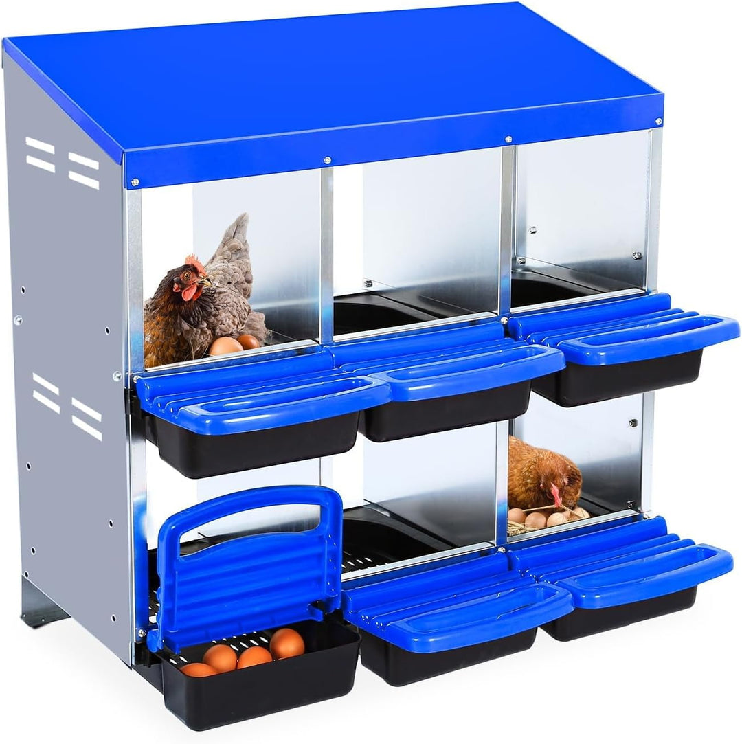 Galvanized Steel Chicken Nesting Box with Roll-Away Egg Tray, Ventilation & Wall/Stand Mount, 6/8/10 Hole Hen Coop Laying Box