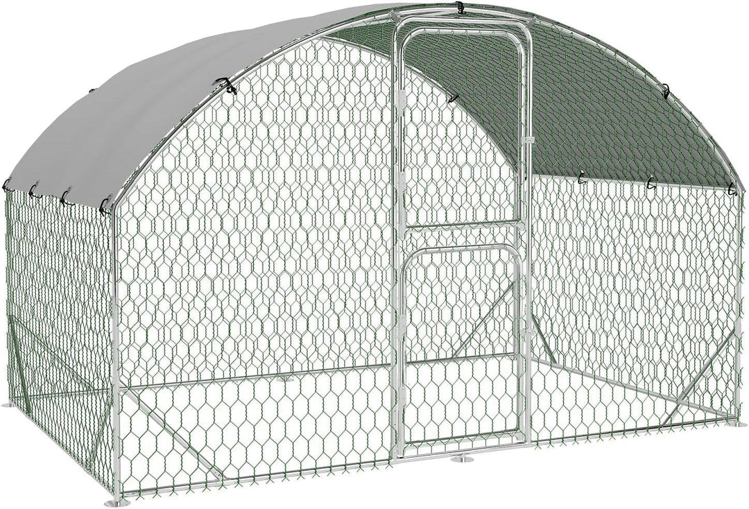 Garvee Large Metal Chicken Coop, 9.8x6.5x6.5 FT FT Metal Chicken Run with Reinforced Triangle Support & Double Doors, Outdoor Walk-in Poultry Cage for Yard