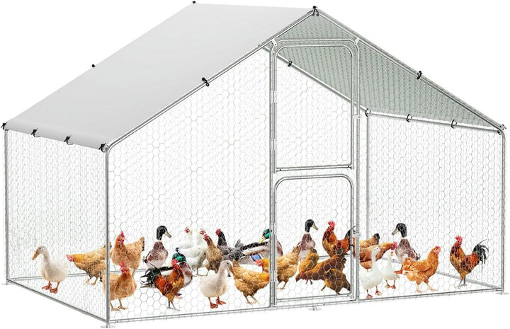 Garvee Large Metal Chicken Coop Run for Waterproof and Anti-UV Roof Cover,Outdoor Walk-in Cage Peak Hen House for Yard Farm