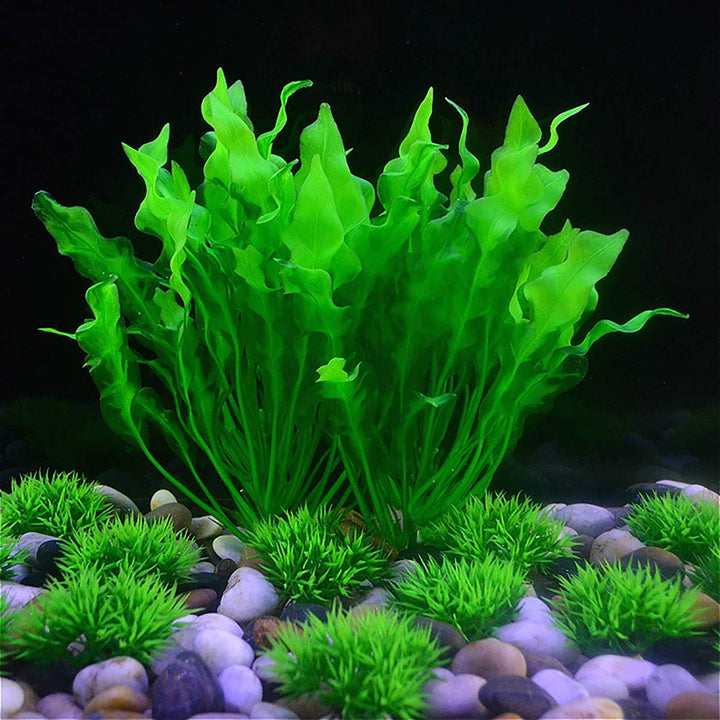 Green Plastic Aquarium Tank Grass Decoration 9.5" Tall Broad Leaf Artificial Aquatic Plants, Aquarium Water Grass for Fish Tank Decoration.