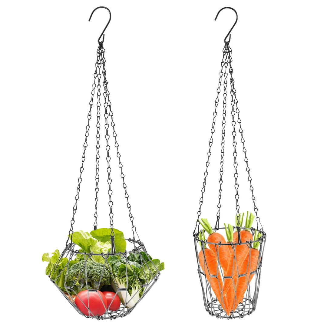 Grusce 2PCS Stainless Steel Chicken Vegetable Hanging Feeder, Large Capacity Chicken Fruit Feeder Reduced Waste for Duck Rabbit