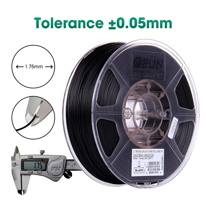 eSUN Carbon Fiber Filled Nylon Filament PA-CF 1.75mm 3D Printer Filament,1KG 2.2LBS Spool 3D Printing Filament for 3D Printers