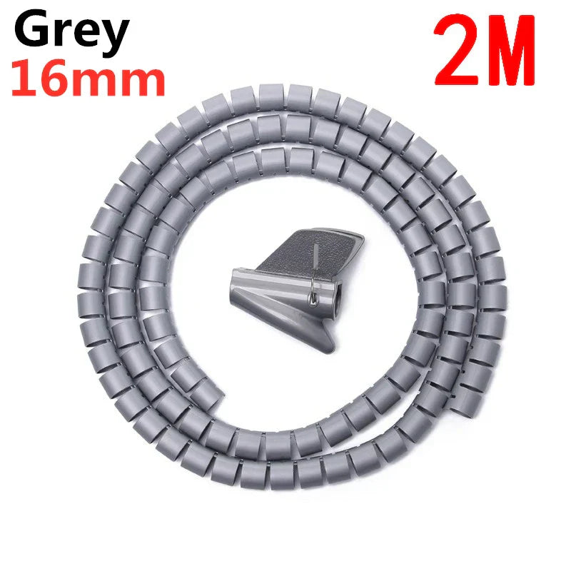 2M 16/10mm Flexible Spiral Cable Wire Protector Cable Organizer Computer Cord Protective Tube Clip Organizer Management Tools