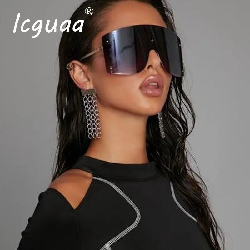 Fashion Oversized Blue Yellow Gradient Sunglasses Women 2019 Luxulry Brand Designer Red Rimless Metal Female Sun Glasses Shades